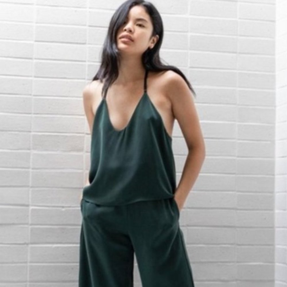 Lunya 100% Washable Silk T-Back Tank Cami Emerald Green Medium M